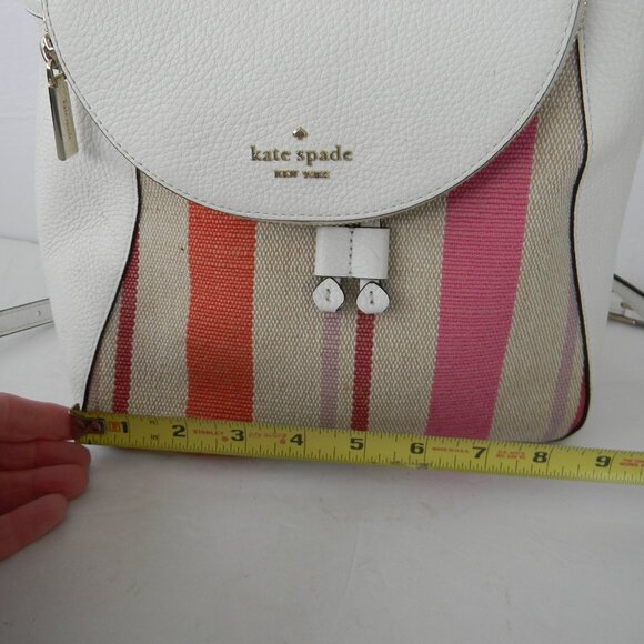 Kate Spade Leila Flap Striped Canvas Backpack Pebbled Leather Pink White main image 10